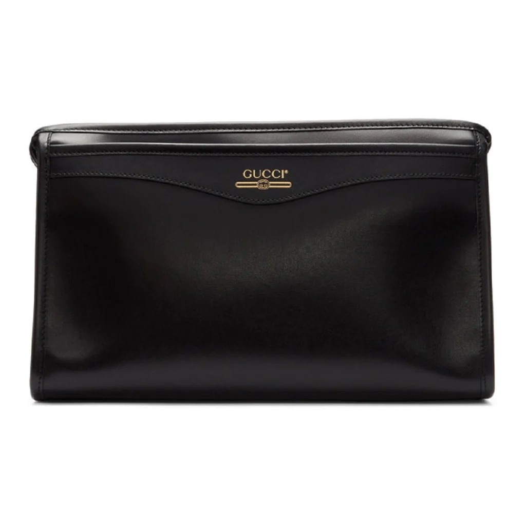 New Gucci Unisex Maurem Black Leather Pouch Clutch Travel Bag 574800